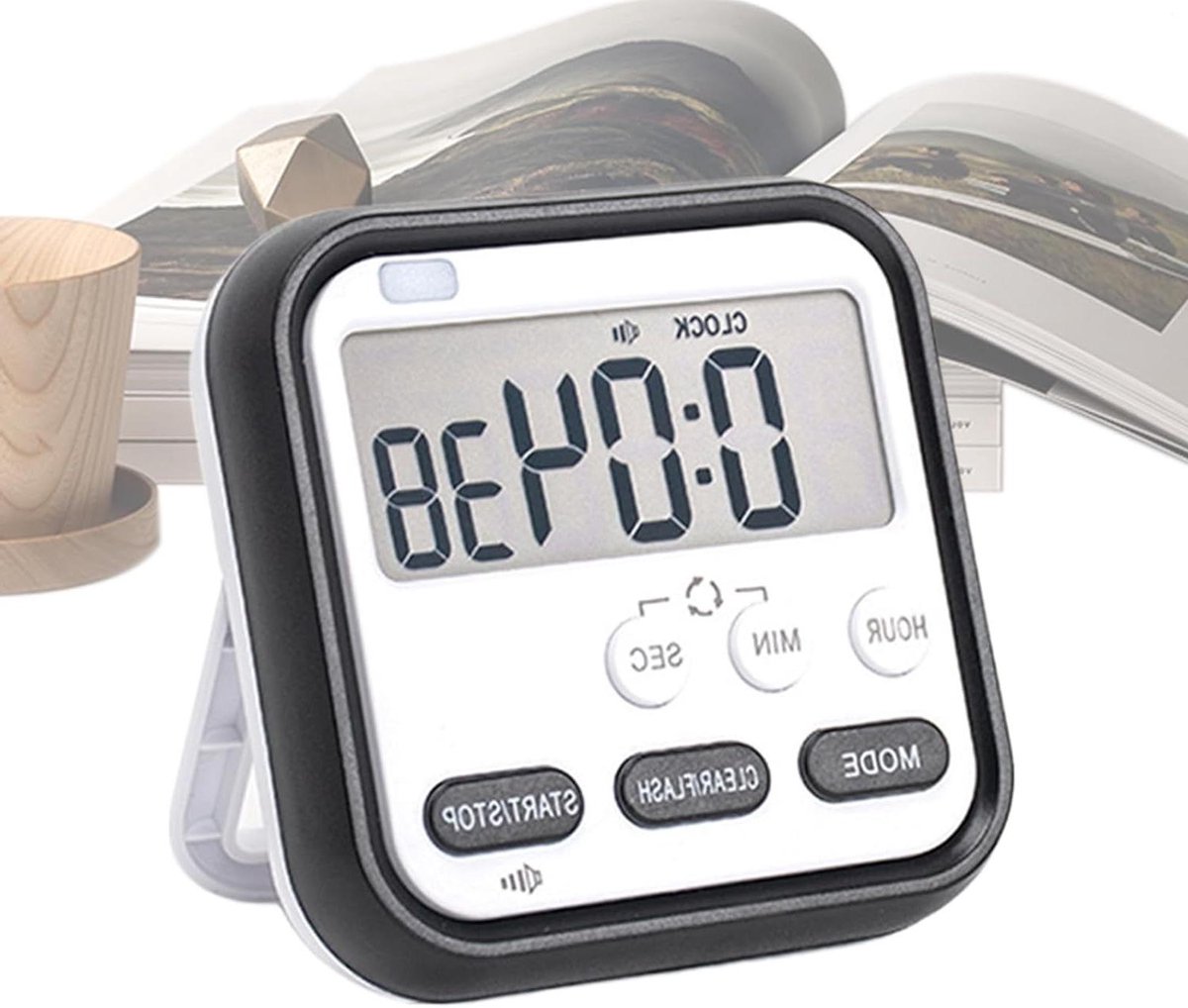 Keukentimer Digitaal - Leerklok Stil - Tijd Beheren - Visuele Meldingen - 8 x 3 cm - Zwart