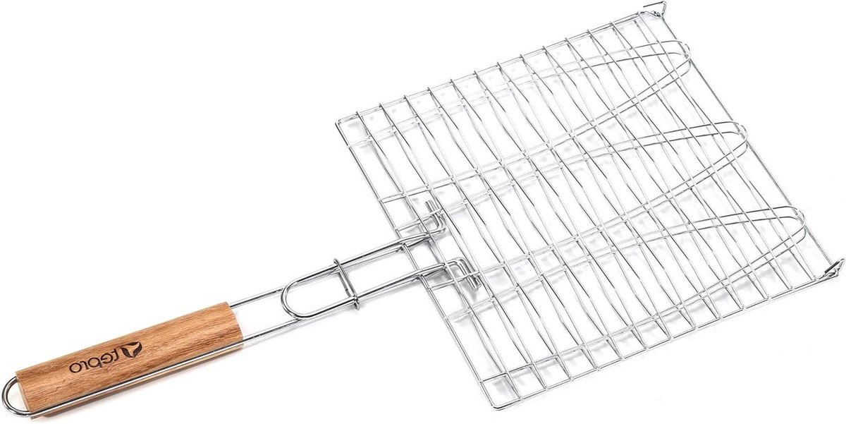 Vis Braadpan - Vis Klem - Vis Grillen - Houten Handvat - 3 Vissen - Zilver