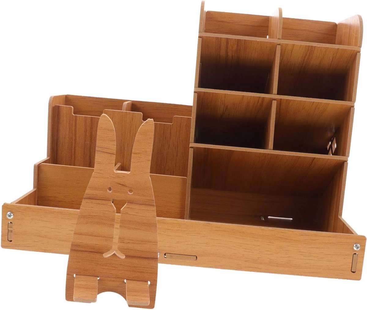 Houten Penhouder - Bureau Organizer - Bureau Opruimen - Verstelbare Vakken - 25.5 cm - Houtkleur