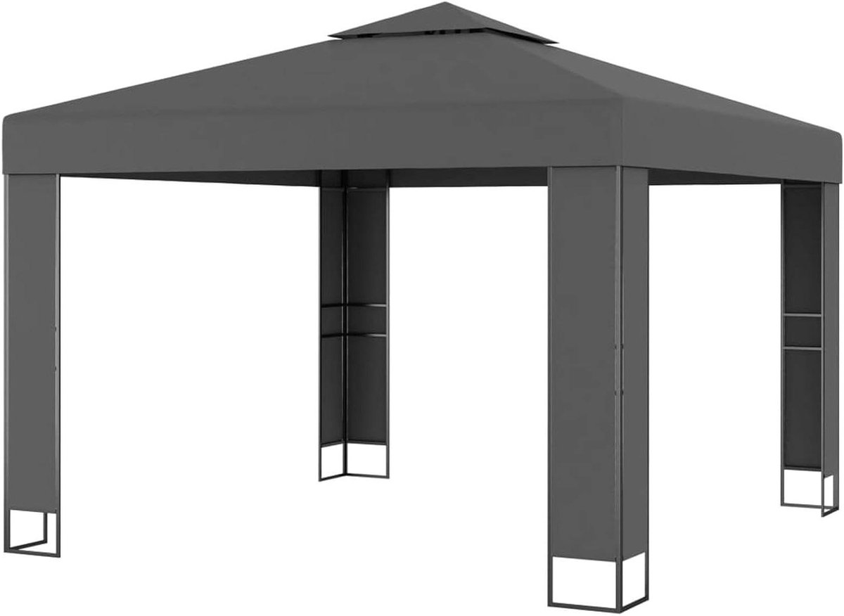 Tuinpaviljoen - Feesttent - Buitenfeesten Organiseren - Dubbel Dak Ontwerp - 3 x 3 m - Antraciet