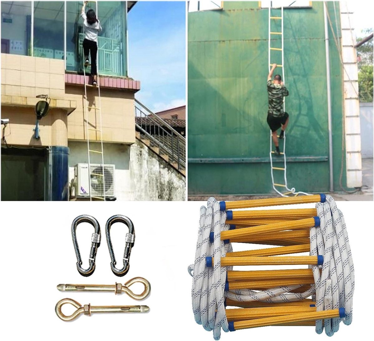 Veiligheid Touw Ladder - Noodladder Reddingsladder - Snelle Evacuatie - Stabiel Duurzaam Ontwerp - 12 Meter - Zwart