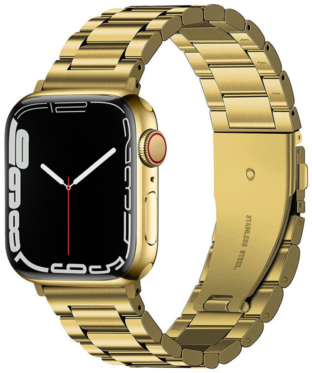 Sander Shop Compatibel met Apple Watch Bandjes 44mm 45mm 42mm, Metalen Apple Watch Band Roestvrij Staal Reservearmband horlogebanden voor iwatch SE 3 2 1 Series 11 10 9 8 7 6 5 4 3 2 1, Goud