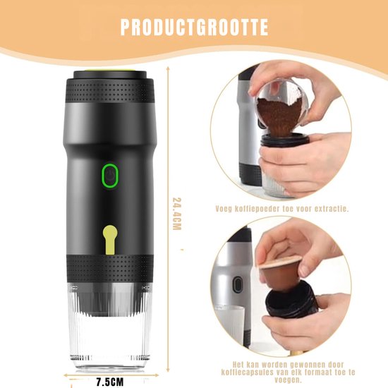AHD® Draagbare Koffiemachine - Blender To Go - Draagbare Blender - Zilver - 9cm x 9cm x 27cm van Ahd — afbeelding 4