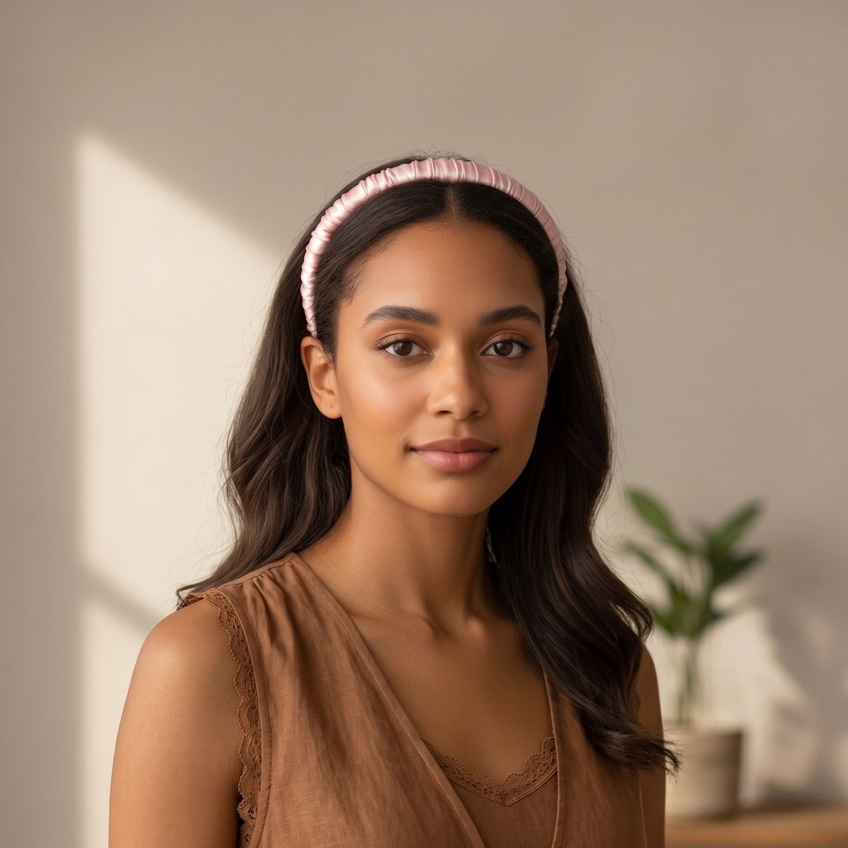 YOSMO Luxe Zijden Diadeem - Blush Roze - Slank en Plat Model - Moerbei Zijde Haarband