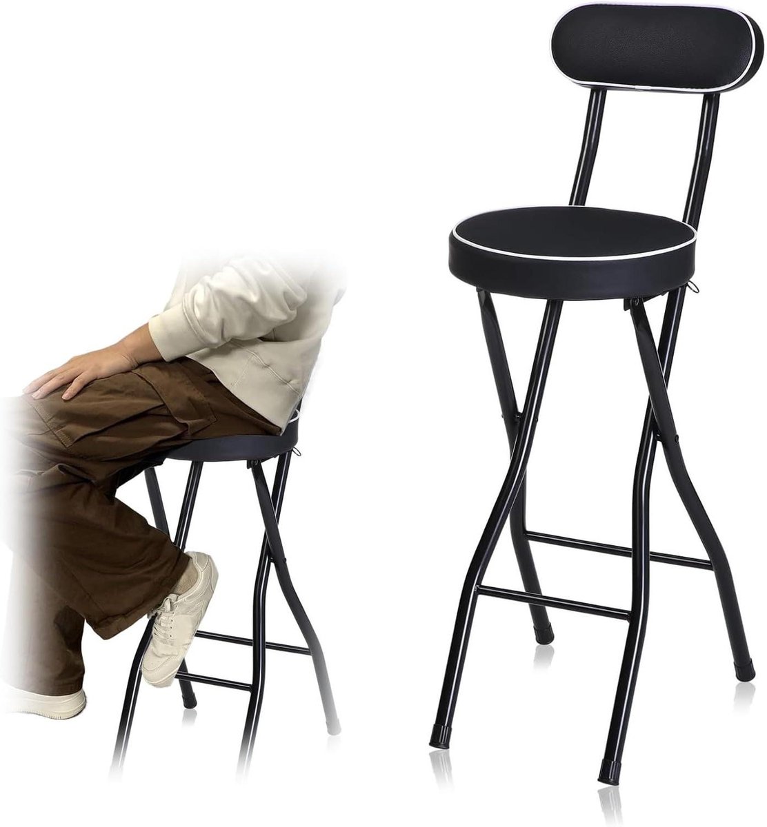 Klapkruk - Barkruk opvouwbaar - Extra zitplaatsen - Ruimtebesparend design - 55 cm - Zwart
