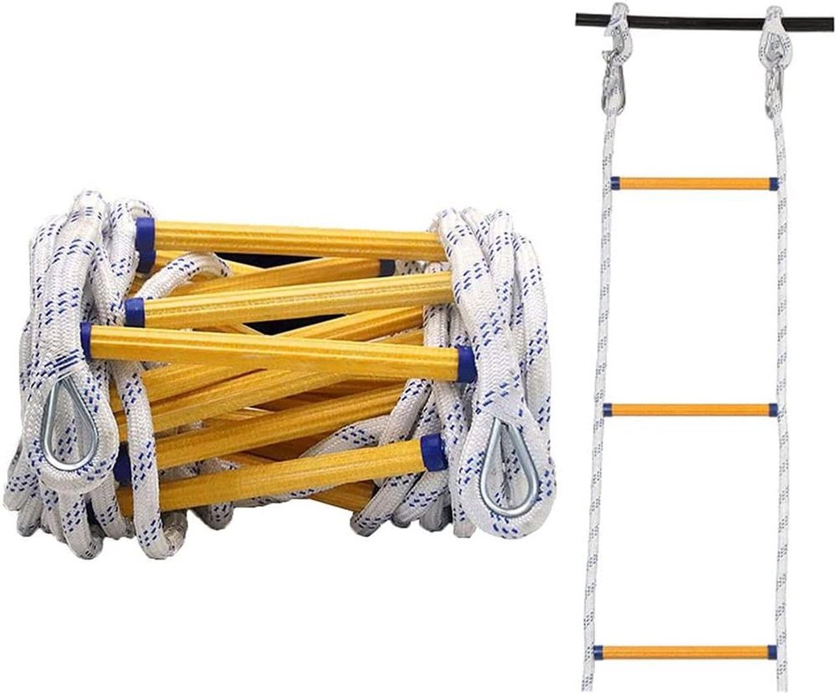Emerncy Fire Escape Ladder - 12 m zacht veilig touw met karabijnhaken voor volwassenen - draagbaar, gemakkelijk te implementeren brandontsnappingssolut voor thuis en op kantoor veilig