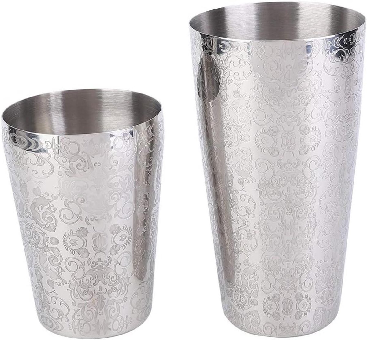 Cocktailshaker Set - Barbeker RVS - Drankjes Maken - Gegraveerd Patroon - 550/820 Ml - Zilver