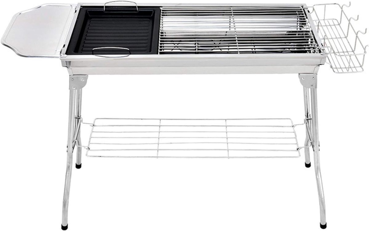 Draagbare Grill - Klapgrill Houtskool - Buiten Koken - Roestvrij Staal - 935 cm - Zilver