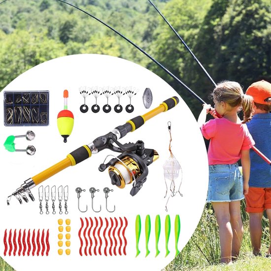 Vishengel set voor kinder - 1.8m telescopisch - draagbare mini-vishengel - Hengel- en molenset voor kinderen - voor jongeren, skiën, varen, baarsvissen, forelvissen, jongens, meisjes, reizen, kamperen, wandelen - geel van Merkloos — afbeelding 2