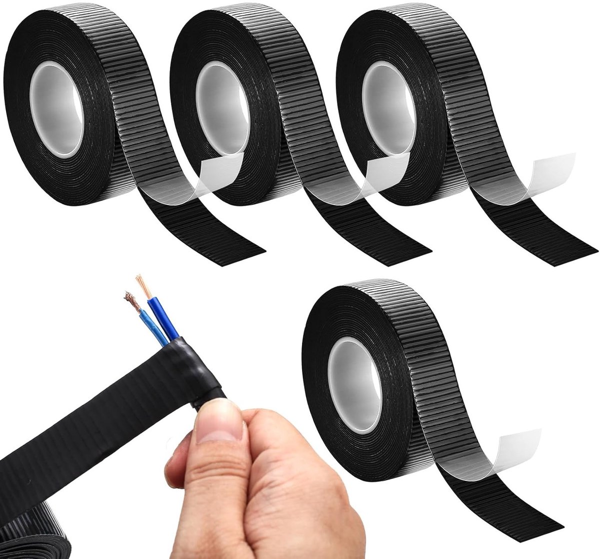 Set van 4 Zelfklevende Isolatietape 4,5 m x 23 mm x 0,8 mm, Waterdicht, Voor Noodreparaties en Kabelisolatie