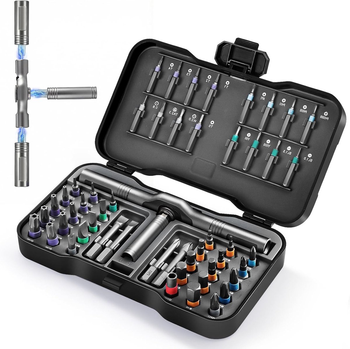 Complete Ratchet Schroevendraaierset met 50 Magnetische Bits, T-Handgreep en 58 Tanden voor Meubelmontage en Precisiewerk