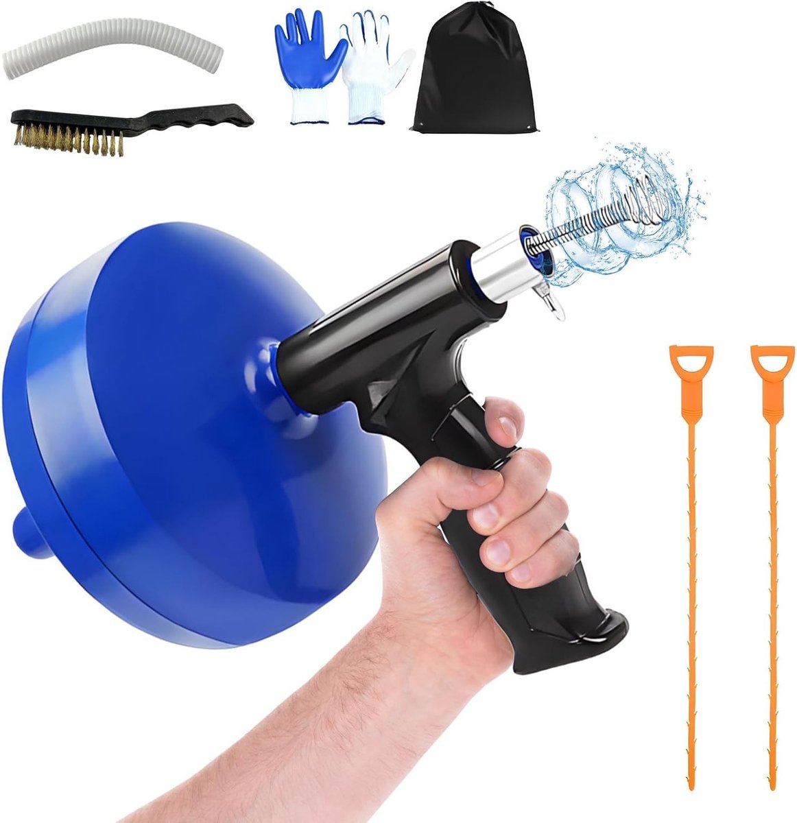 Drainage Ontstopper Set 7.6 m met Mini Ontstopper, Handschoenen en Borstel voor Keuken en Douche