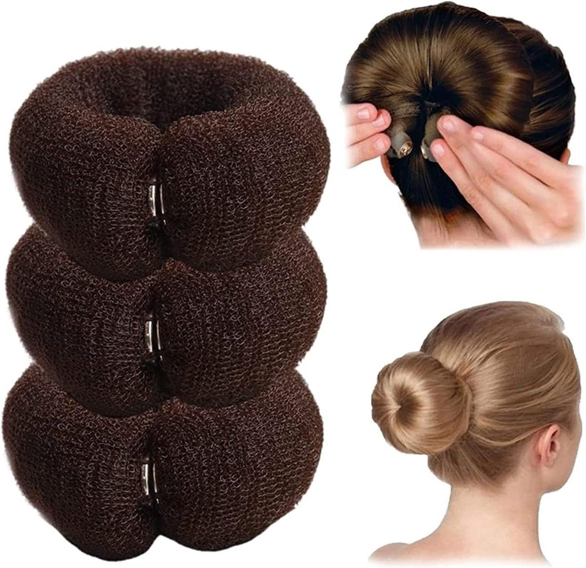 Haarring set - Haarvormer tool - Kapsels maken - Lichtgewicht herbruikbaar - 3 stuks - Bruin