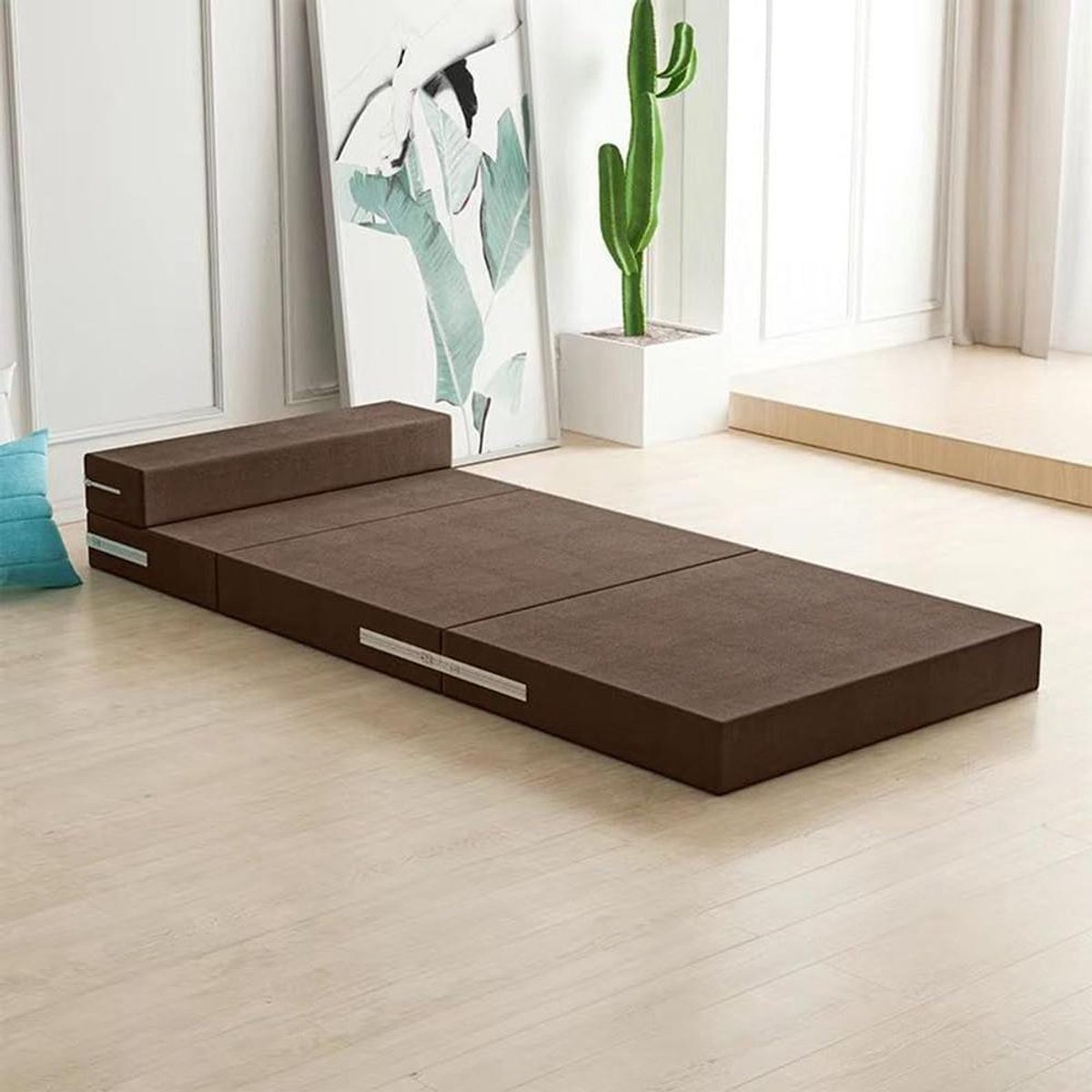 Opvouwbare slaapbank voor gasten, reismatras met 3 panelen en draagbaar kussen, bruin, 5 cm/8 cm/10 cm dik, compact ontwerp, perfect voor kamperen en thuisgebruik, 160 x 60 x 10 cm