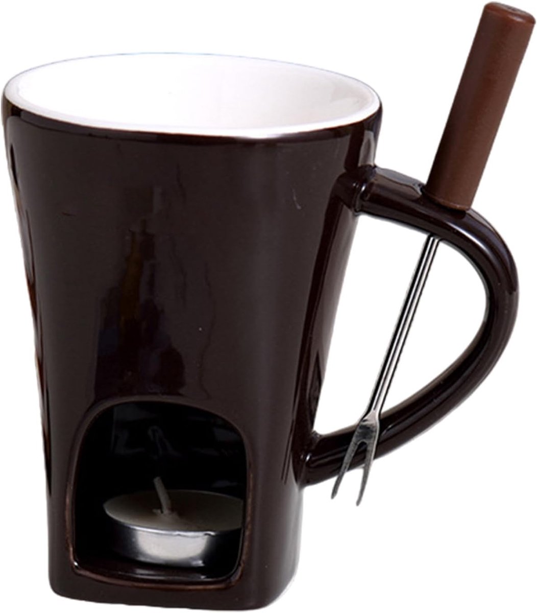 Ceramic Fondue Mug Set - Candle Powered Chocolate Melting Cup with Dipping Fork for Easy Dessert Making, Perfect Single Serve Treat Station for Home Celebration Family Gathering Holiday Party Sharing – foto 7