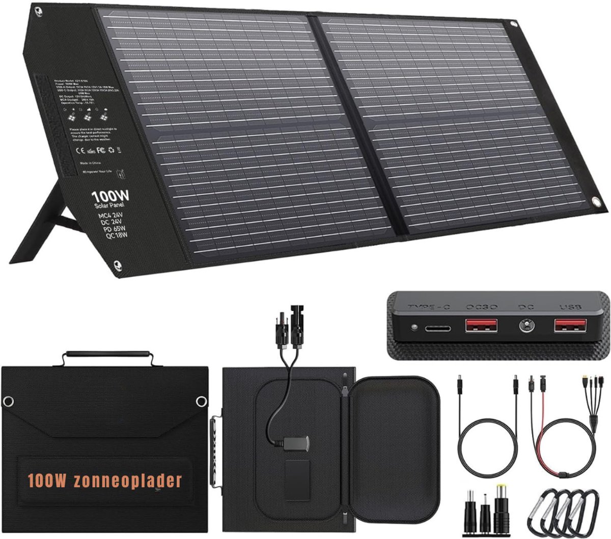 TIM® Zonnepaneel Opvouwbaar - Draagbare Zonnepaneel - Zonneoplader - met Standaard - Zwart- 61cm x 5cm x 53cm