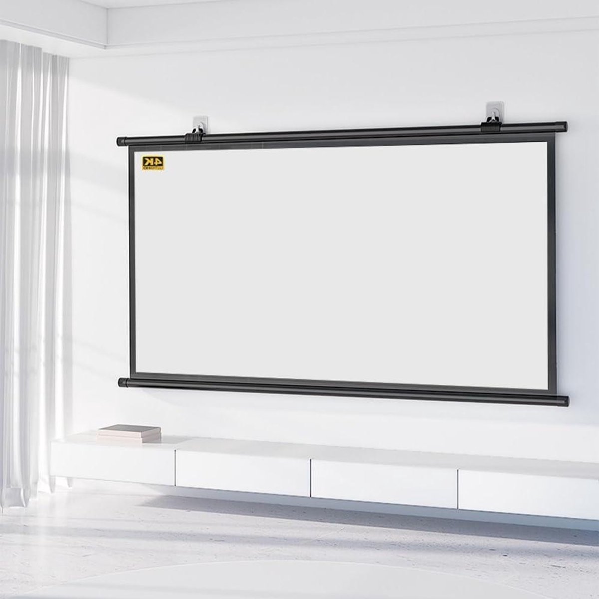 Projectiescherm Handmatig - Filmscherm Muurmontage - Thuisbioscoop Creëren - HD Glasvezel Materiaal - 30 Inch 16:9 - Zwart
