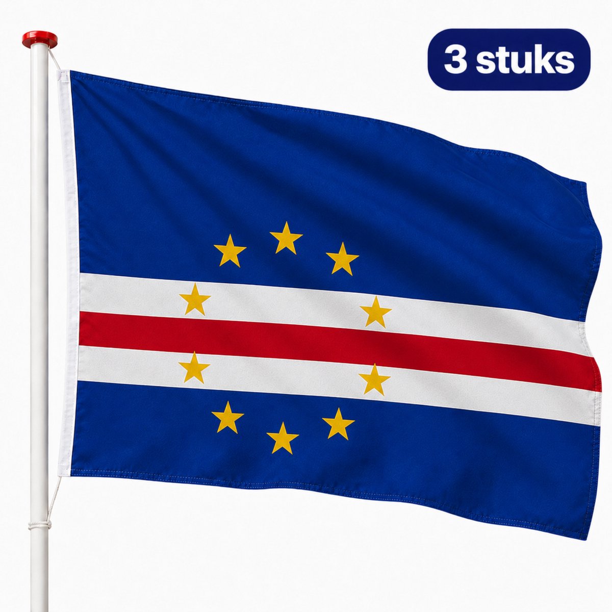 Partychimp Kaapverdische Vlaggen – Vlag Kaapverdië – Voordeelverpakking 3 Stuks – 90 x 150 cm – Polyester