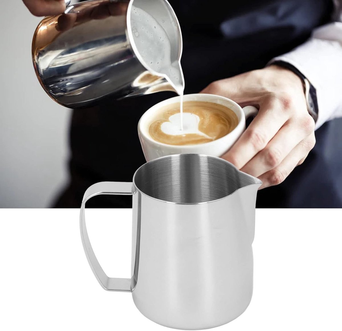 Melkopschuimkan - Opschuimkannetje - Koffie Maken - PTFE Coating - 450 ml - Zilver