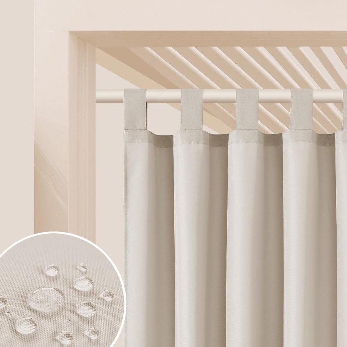 Buitengordijn met lussen - Terrasgordijn privacy - Buitenruimte aankleden - Waterdicht UV-bestendig - 155x270 cm - Lichtbeige