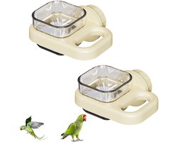 Voederbak voor vogels - 2 Stuks 8.4*7*4cm - Vogel - Voerbak- Drinkbak - Voederschaal - Verwijderbare kom - Knopontwerp - Voerbakje Geschikt Voor vogelkooi - Plastic vogelbak - Hangende vogelvoederbak - Vogelvoederaccessoires - Wit