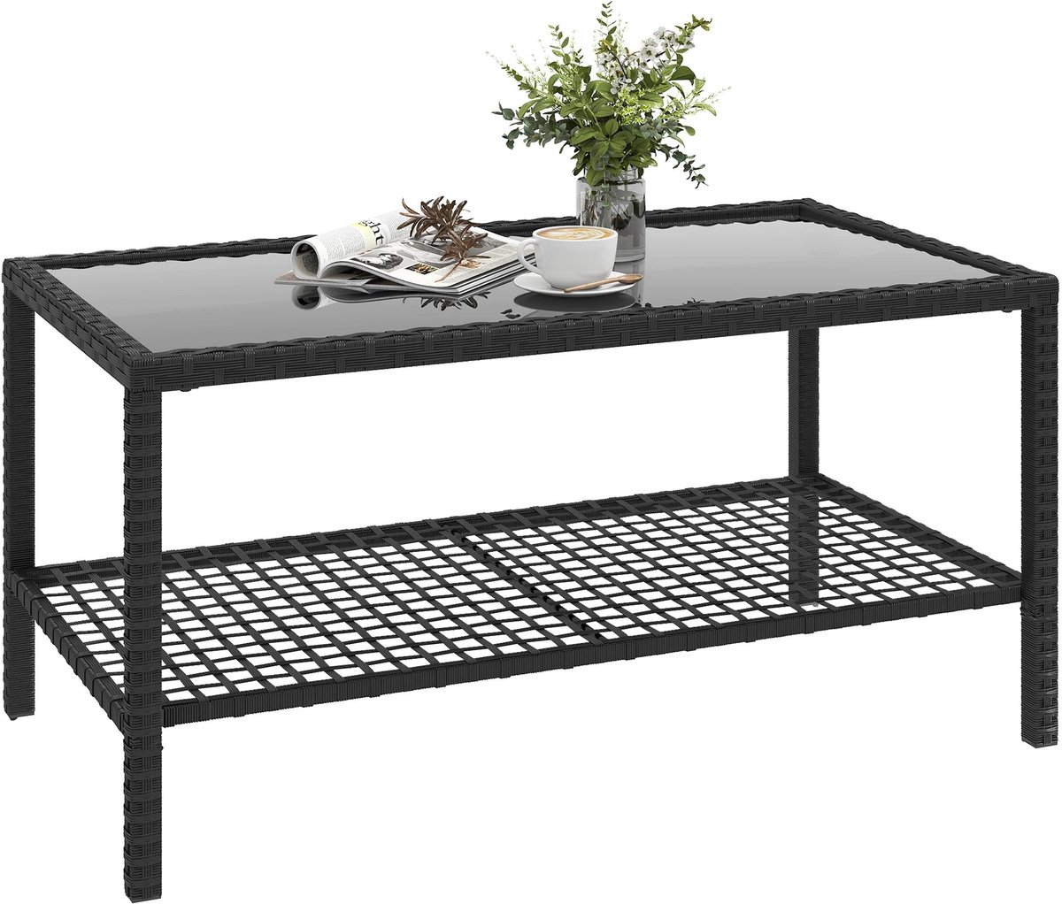 Geargalaxy Tuintafel – Terrastafel - Loungetafel - Salontafel voor Tuin en Terras – Balkon- en Loungetafel – 92x50x45 cm – Zwart