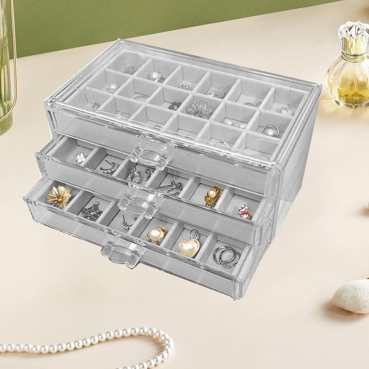 Transparante Oorbellenhouder met 3 Laden - Acryl Sieraden Organizer voor Vrouwen en Meisjes, Ideaal voor Oorbellen en Accessoires