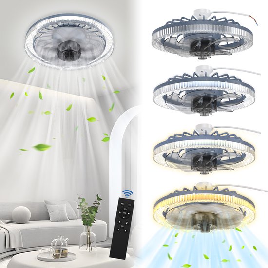 60W LED plafondventilator met verlichting Plafondlamp met ventilator Ø 31cm Plafondventilatoren met verlichting met 4 snelheden E26/E27 Plafondlamp woonkamer dimbaar met afstandsbediening grijs