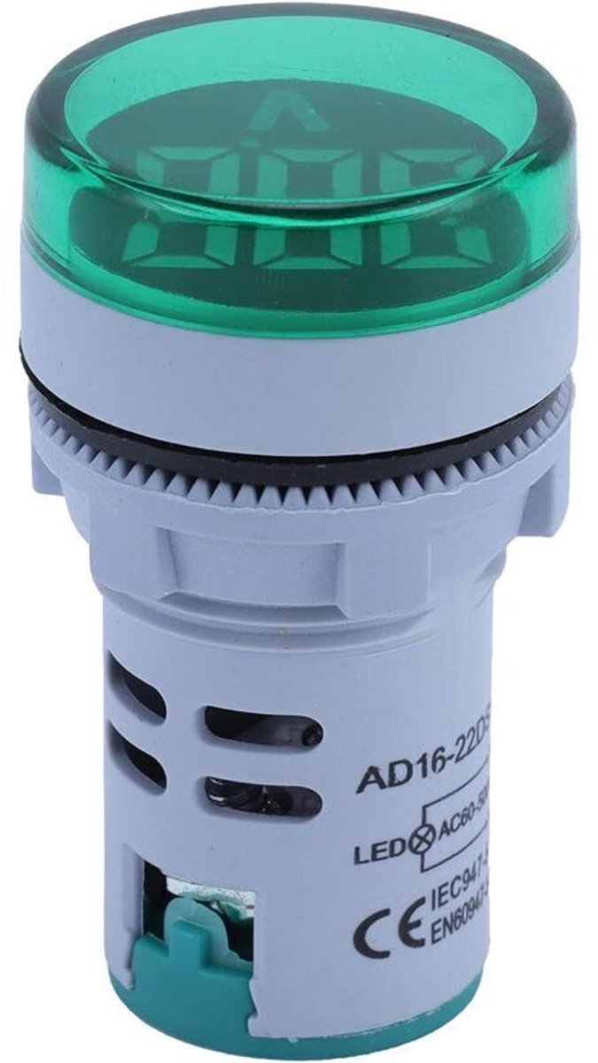 Digitale wisselspanningsindicator 60V-500V, voltmeter 20Hz-75Hz (groen), met knoppen en indicatielampjes.
