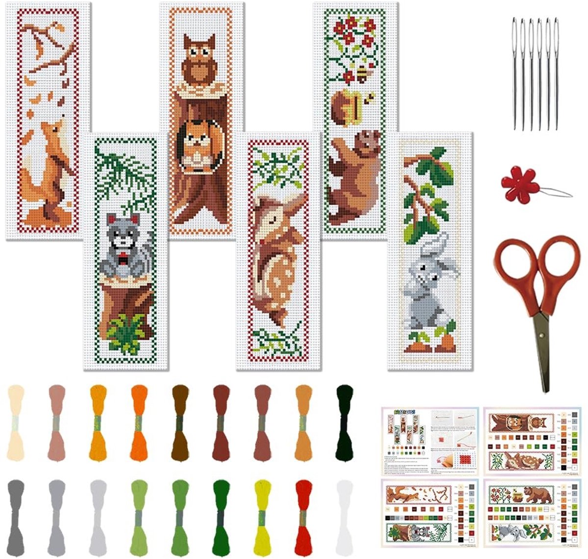 Dailygoods - Set van 6 Kruissteek Boekmerken met Cartoon Patroon