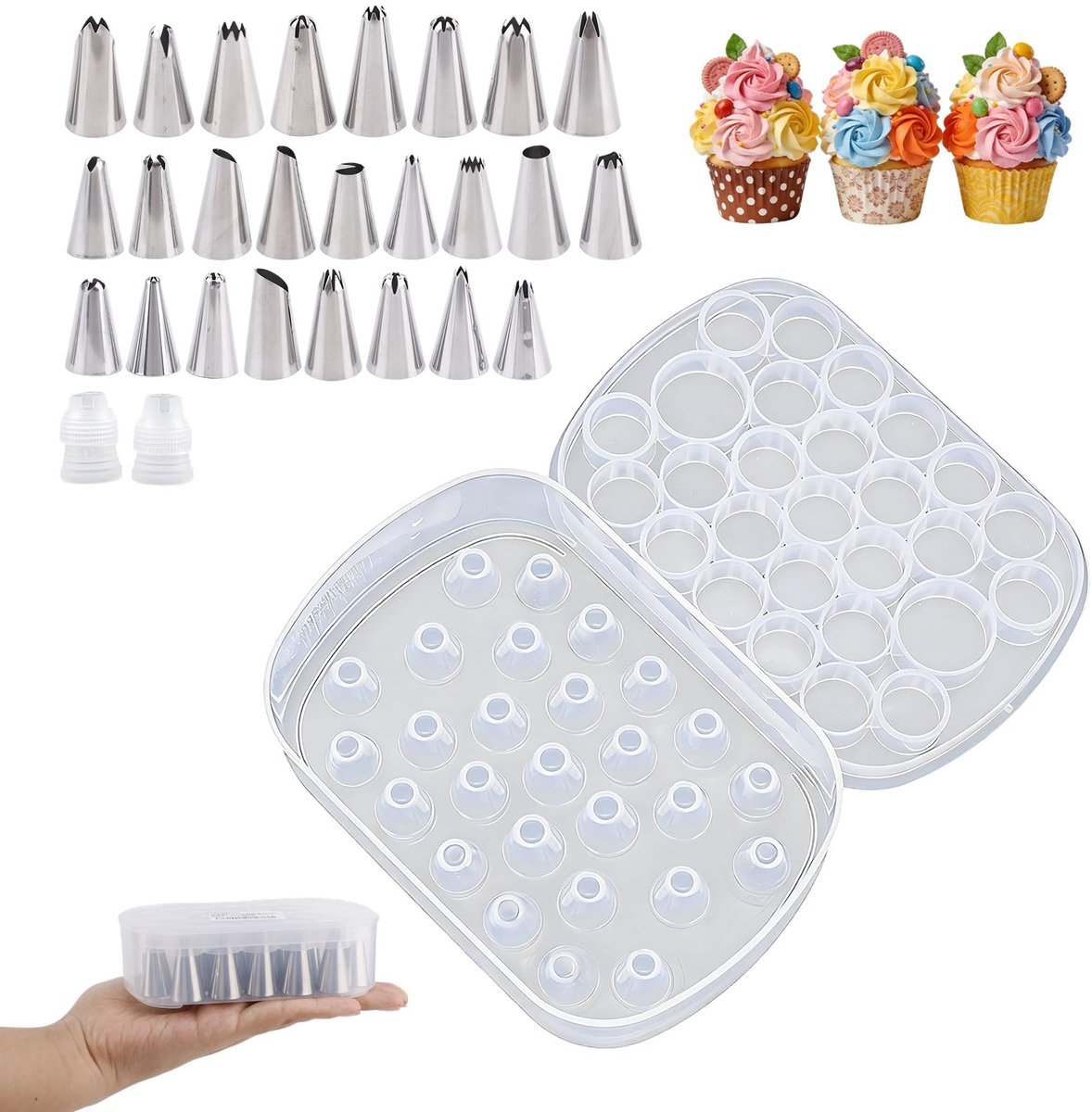 Dailygoods - Set van 25 Spuitmondjes met Adapters en Opbergdoos