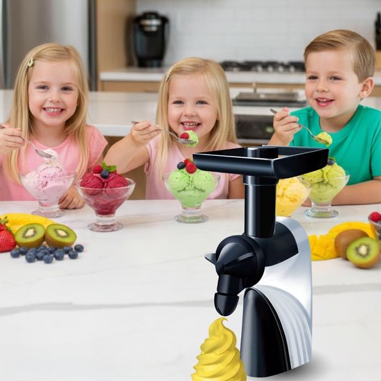 IJsmachine - IJsmaker - Softijs Machine Voor Thuis - Inclusief Recepten - 6 Verschillende Opzetstukken - Wit/Zwart — afbeelding 2