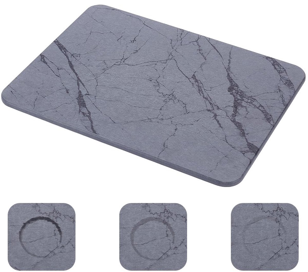 Dailygoods - Afdruipmat van Kiezelgoer voor Aanrecht, Grijs Marmer, 40 x 30 cm