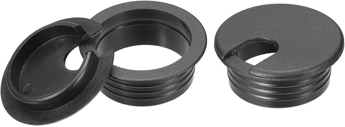 Dailygoods - Set van 2 Bureaukabelgatafdekkingen van 38 mm in Zwart