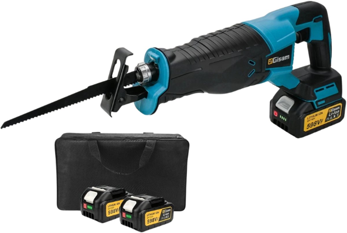 Gisam Reciprozaag Draadloos 3000W – 10000SPM – Incl. 4 Zaagbladen – Geschikt voor Makita 18V Accu – Voor Hout & Metaal