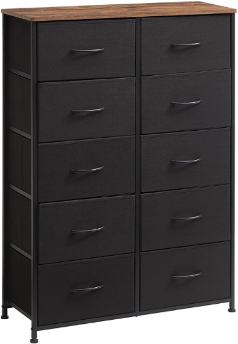 somdot Ladekast Met Stoffen Lades - Dressoir Met Stalen Frame - Opbergkast Met 6 Lades - Slaapkamer En Woonkamer Kast - Zwart