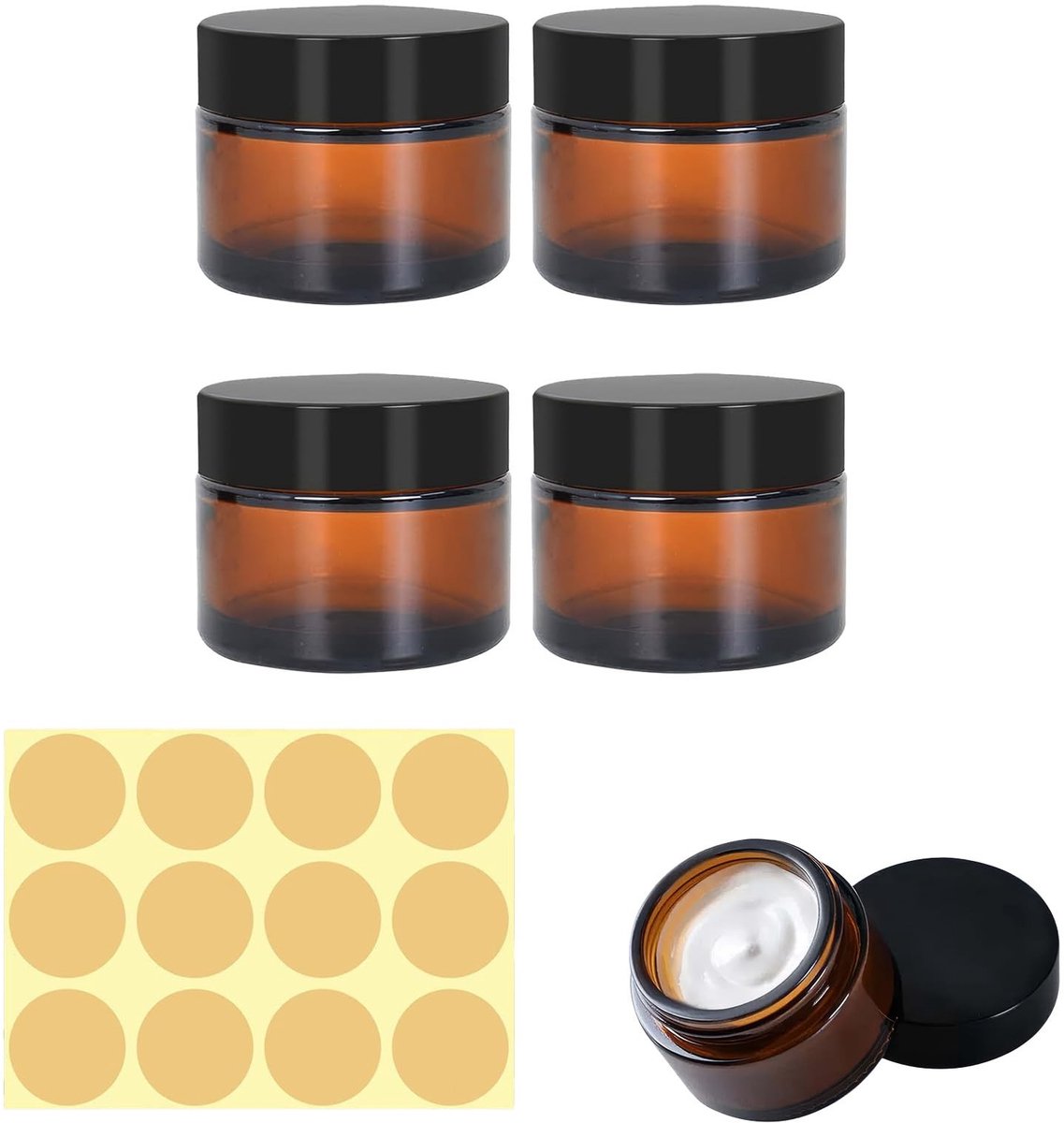 Dailygoods - Set van 4 Bruine Glazen Potjes van 30ml