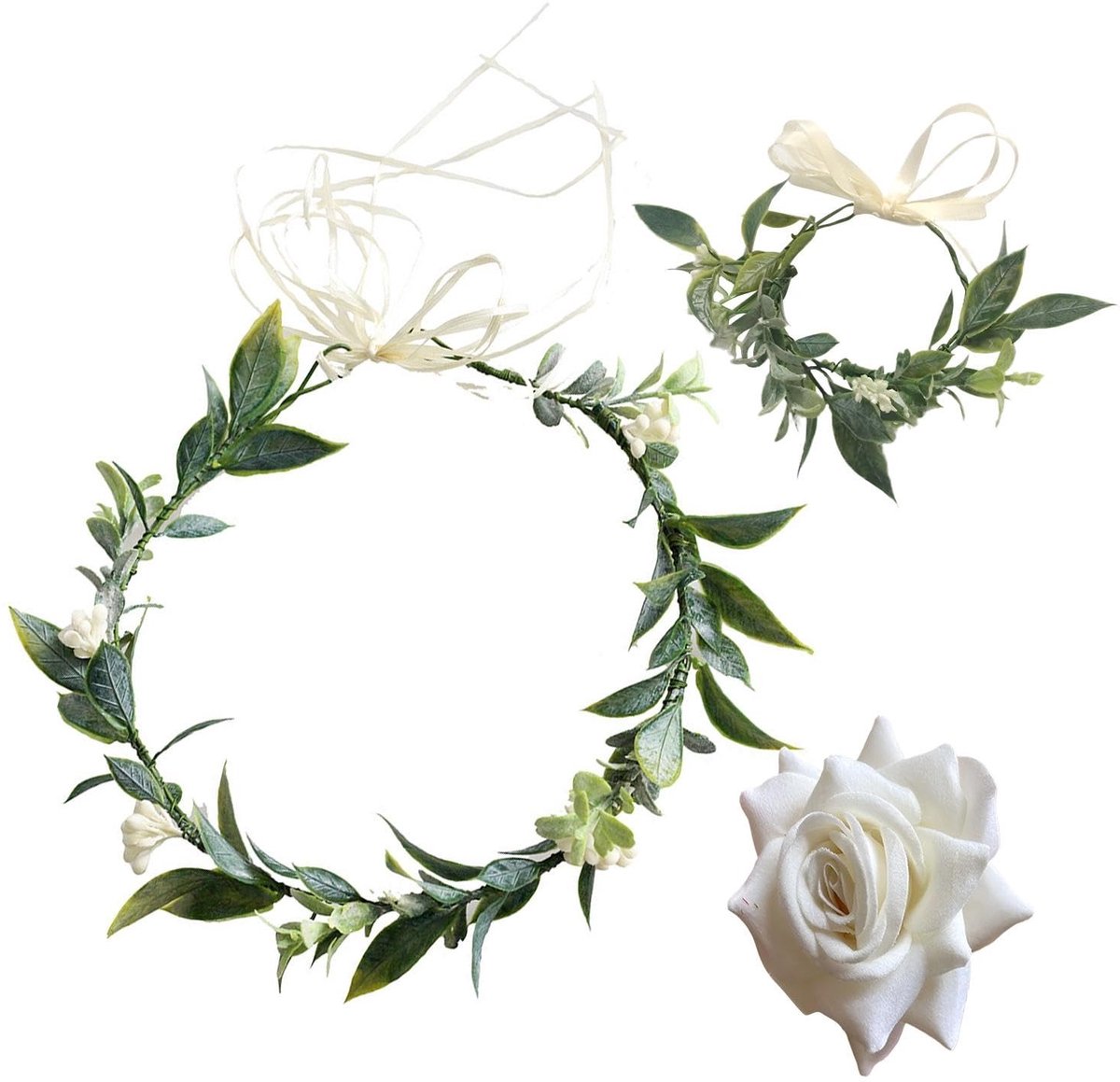 Dailygoods - Groene Bladkrans en Rozenhaarnaald Set