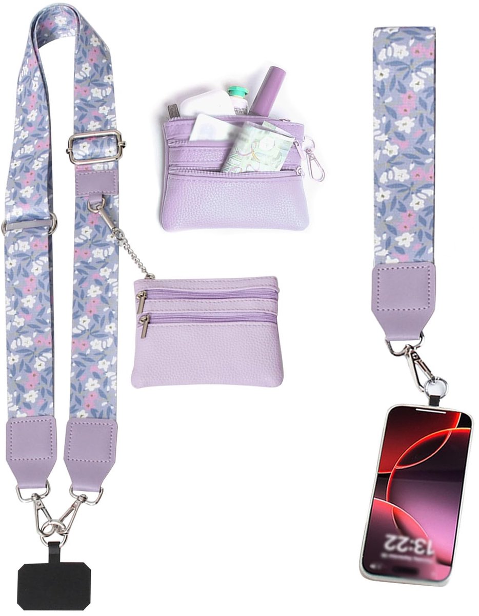 Dailygoods - Telefoonkoord met Portemonnee Verstelbaar Violet