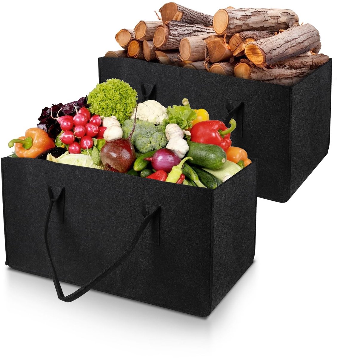 Dailygoods - Set van 2 Vilten Tassen voor Boodschappen en Opslag