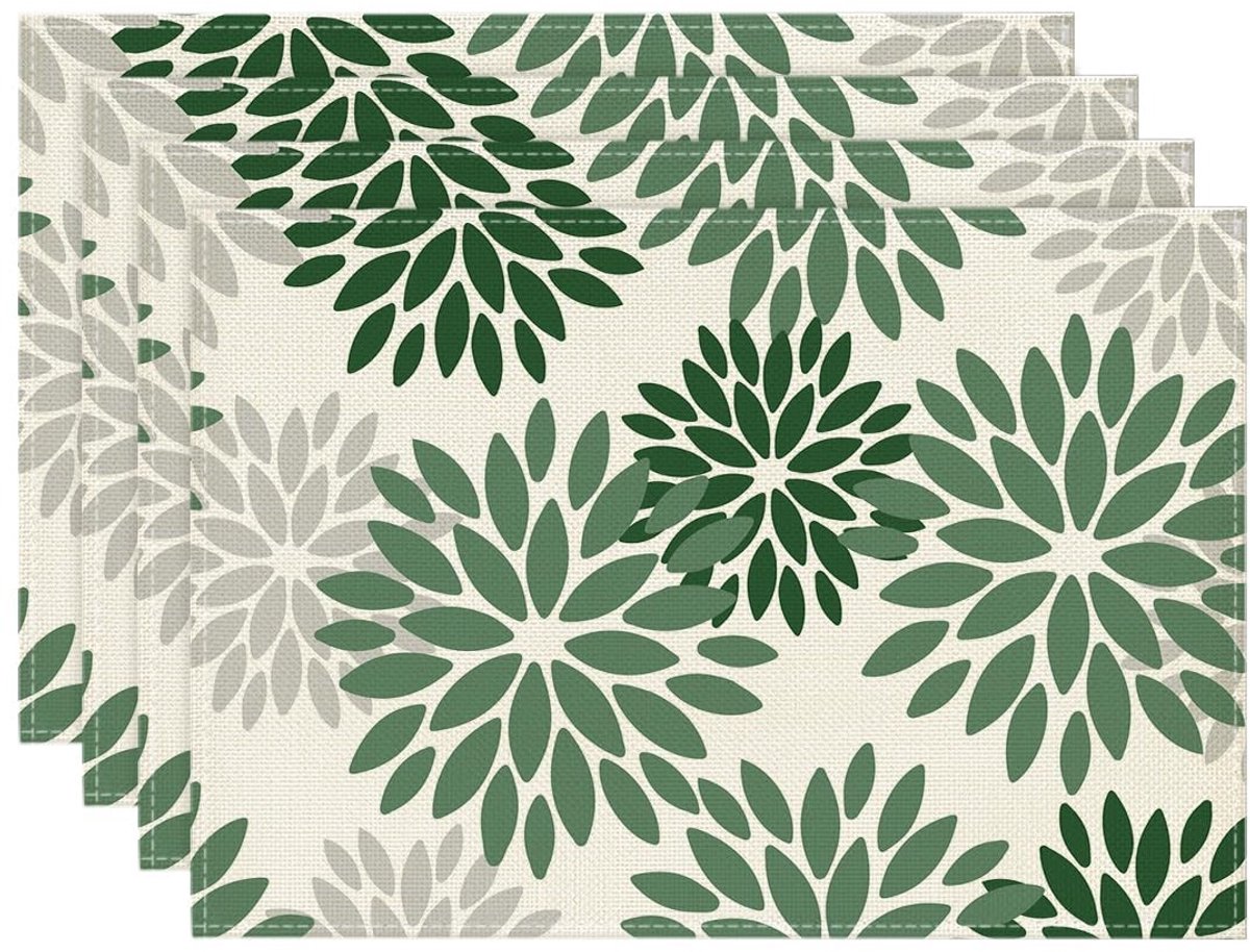 Dailygoods - Set van 4 Wasbare Placemat met Bloemenprint voor Tafeldecoratie