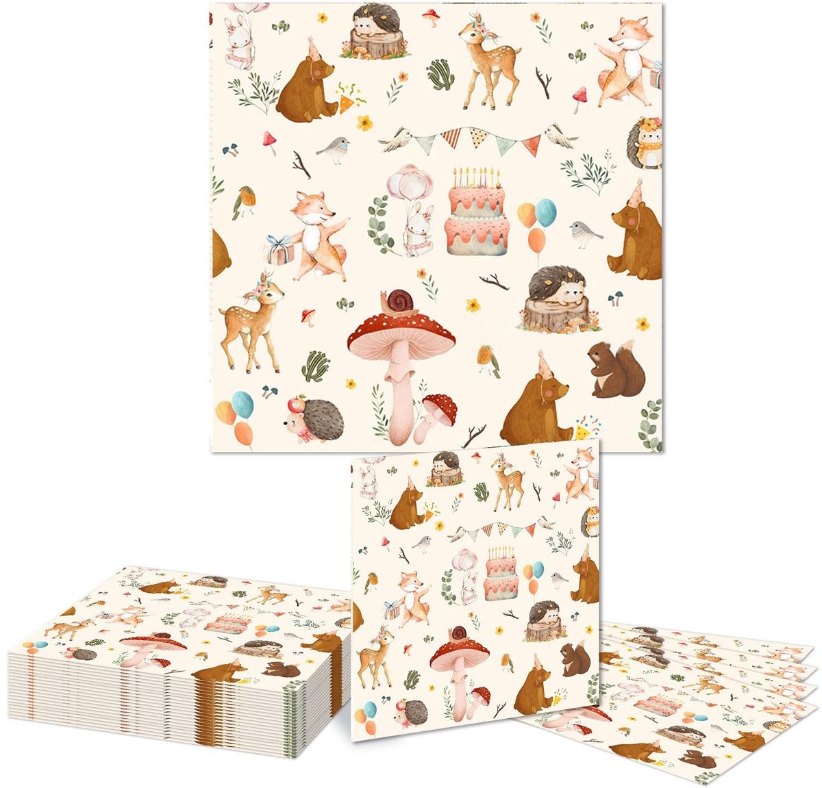 Dailygoods - 20 Stuks Papieren Servetten met Bosdieren Thema voor Feesten