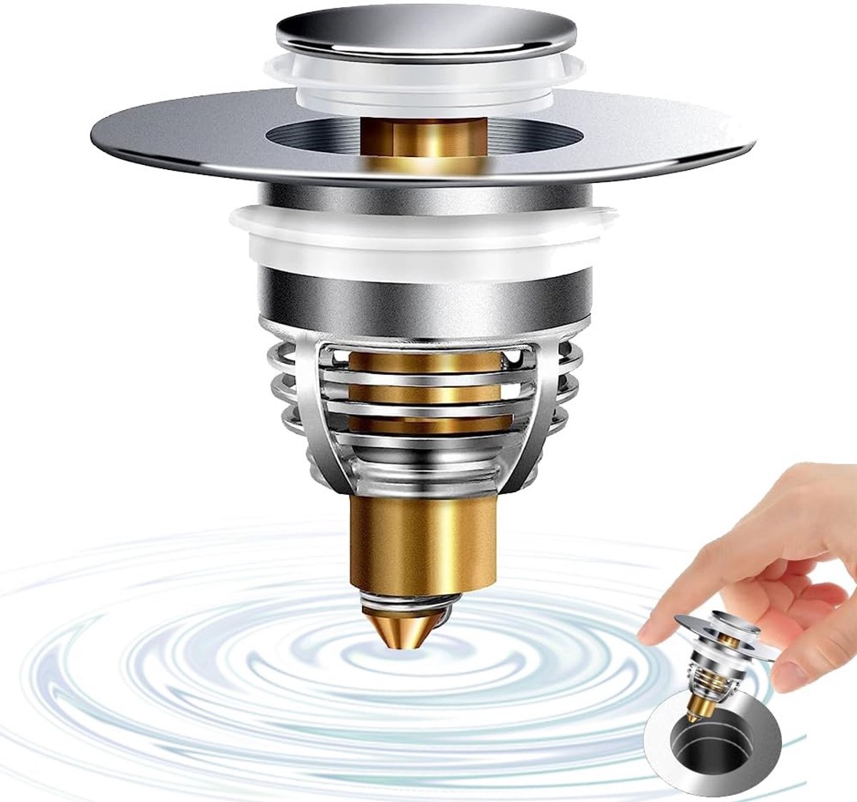 Dailygoods - Universele Wastafelafvoer met Pop-Up Mechanisme en 2 Afdichtingen