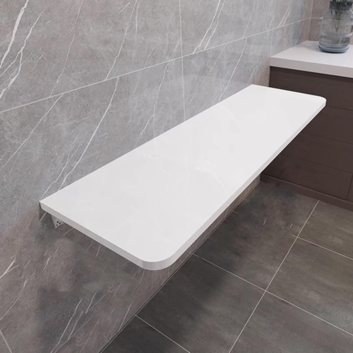 Opvouwbare Wandtafel - Klaptafel Bureau - Ruimte Besparen - Afgeronde Hoeken - 60 x 25 cm - Wit