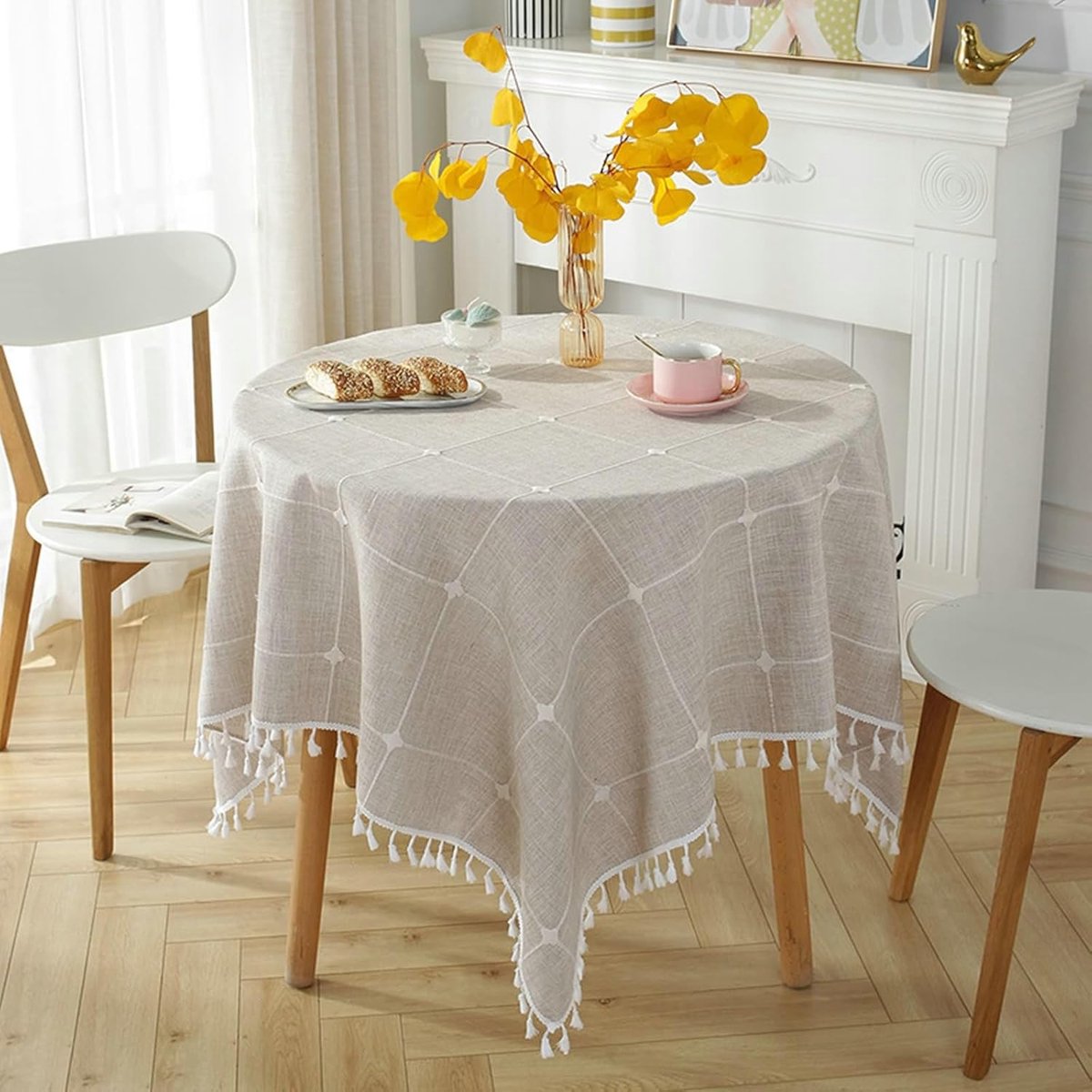 Rond Tafelkleed - Keukentextiel - Tafel Decoratie - Wasbaar Polyester - 90x90 cm - Bruin Geruit