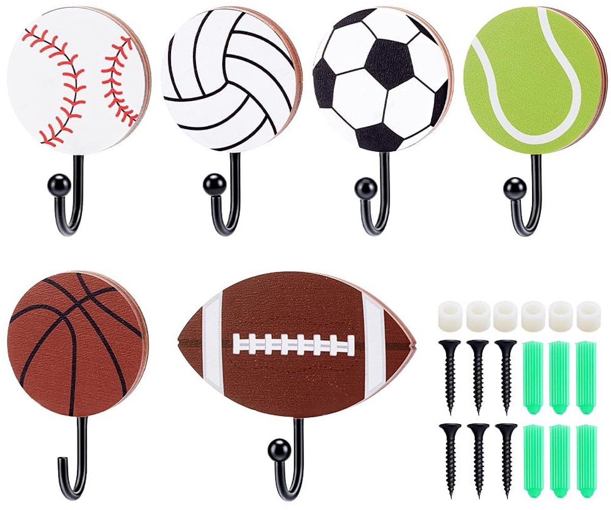 Innovra - Set van 6 Houten Haken voor Sportballen en Kleding