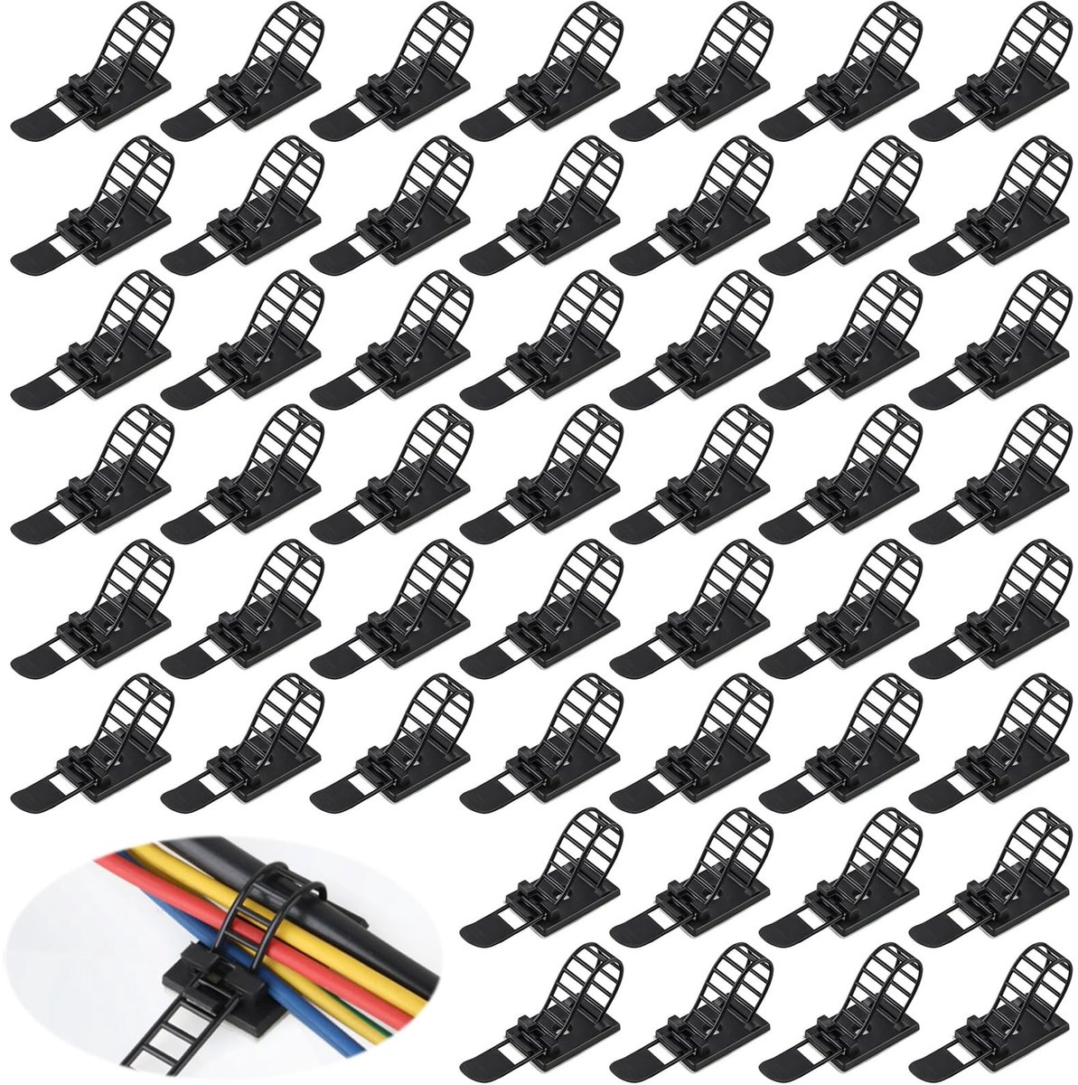 Dailygoods - Dailygoody - Kabelclips - Kabelbeheer - Professionele zelfklevende geleiding - Zwart - Duurzaam nylon - 50 stuks - Geschikt voor thuis en kantoor