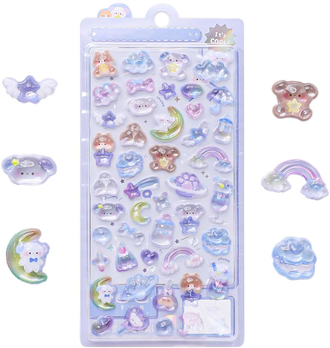 Dailygoods - 3D Puffy Sticker Set met Sterrennacht en Puppythema's