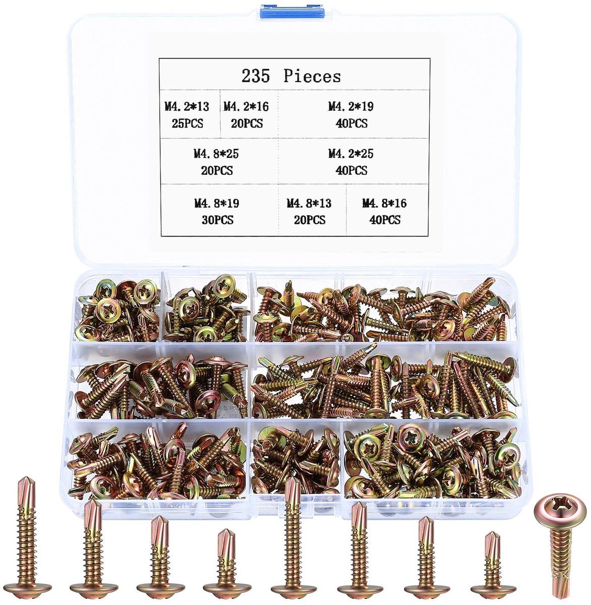 Dailygoods - Dailygoody - Zelfborende schroeven - M4,2 M4,8 - Hoogwaardig koolstofstaal - 235 stuks - Zelftappende plaatschroeven - Voor metaal hout kunststof