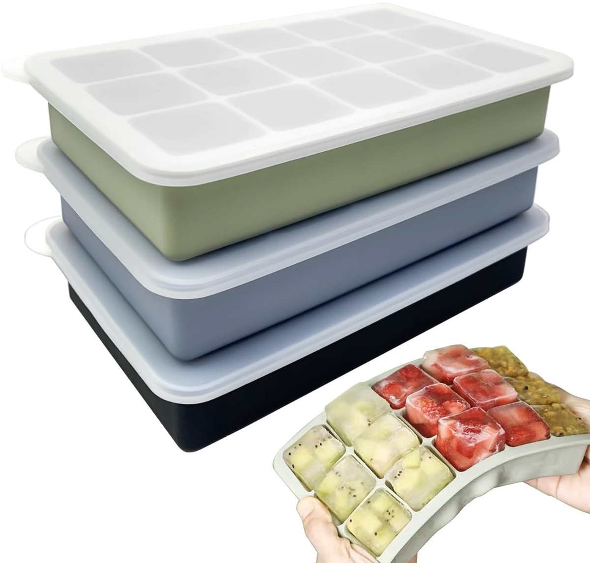 Dailygoods - Dailygoody - IJsblokjesbakjes - Siliconen - Herbruikbaar - 3,5 cm - Ideaal voor drankjes - Vaatwasserbestendig - 3 stuks